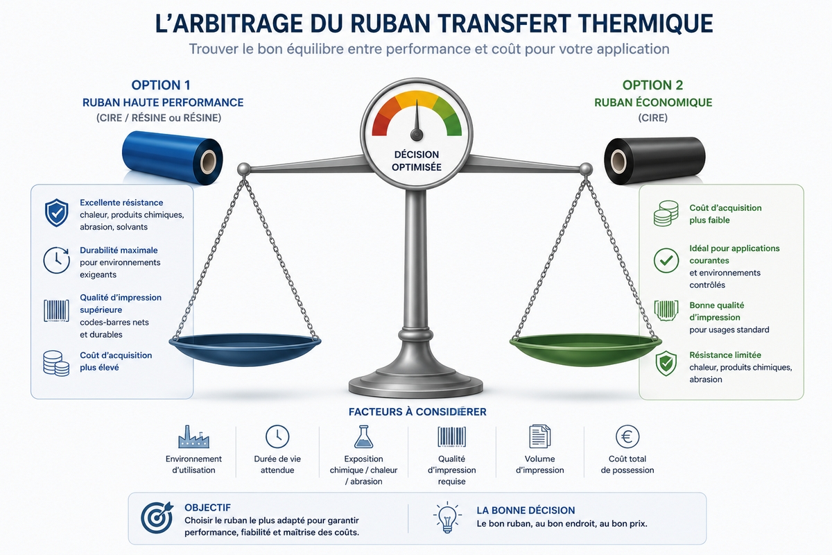 Illustration d'une balance symbolisant l'arbitrage entre deux options de ruban transfert thermique