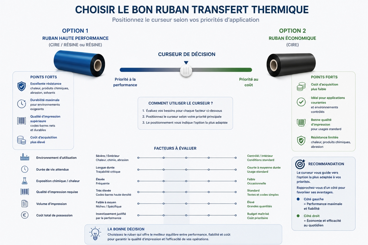 Illustration d'un curseur de décision entre deux options de ruban transfert thermique