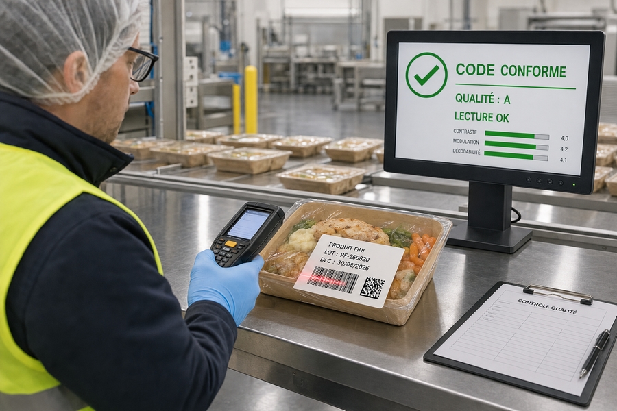 Contrôle de la lisibilité d'un code-barres de traçabilité sur un produit agroalimentaire