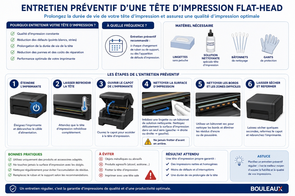 Illustration de l'entretien préventif d'une tête d'impression flat-head