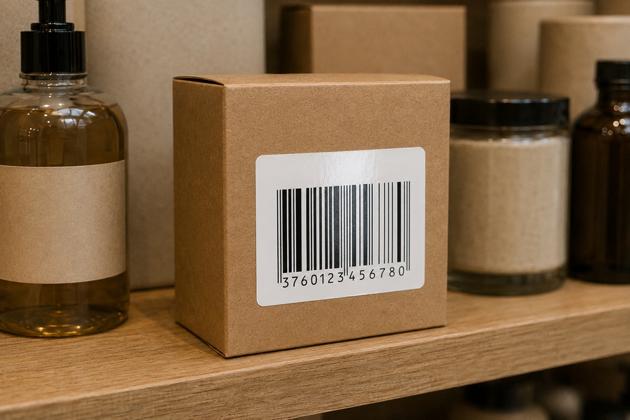 Étiquette avec code-barres EAN-13 imprimée en haute résolution sur un produit