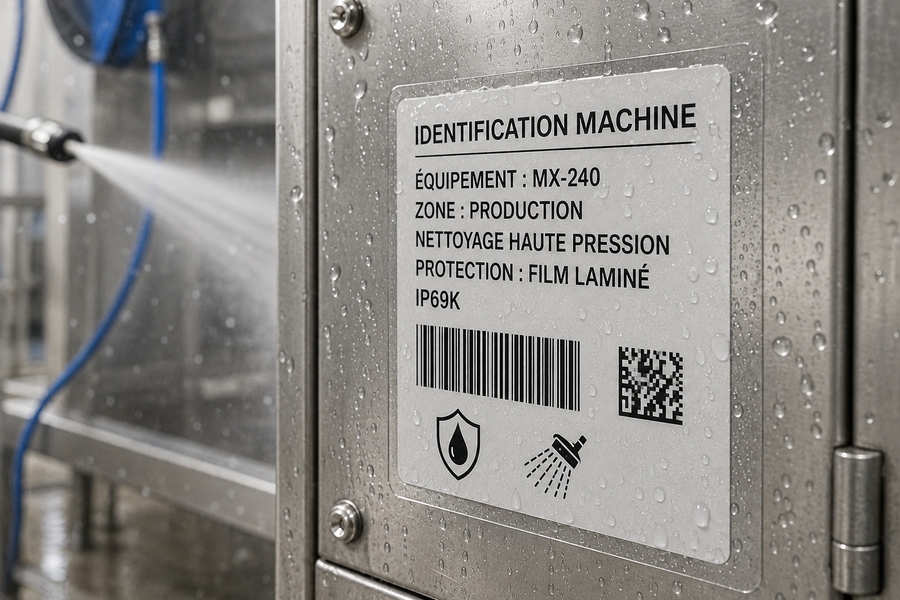 Étiquette technique laminée offrant une protection complémentaire contre l'humidité et le nettoyage
