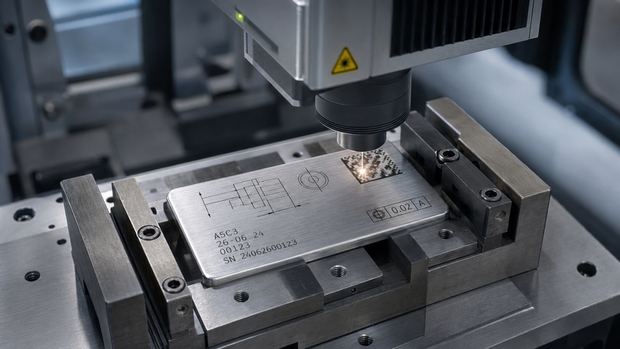 avure laser d'une étiquette en aluminium anodisé pour un marquage permanent de pièce automobile