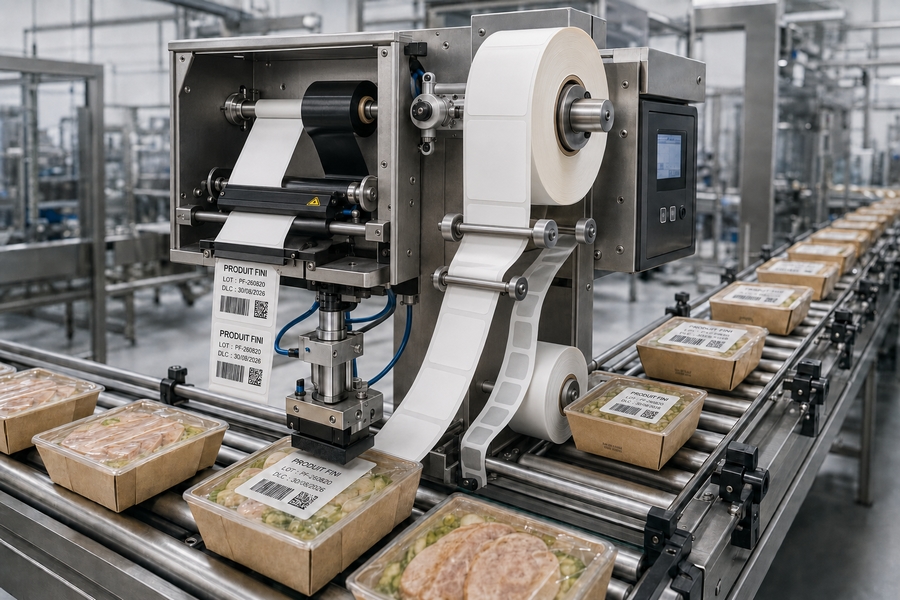 Imprimante industrielle à transfert thermique intégrée à une ligne de production agroalimentaire