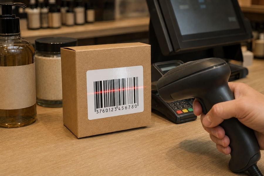 Scan d'un code-barres EAN-13 à la caisse d'un magasin