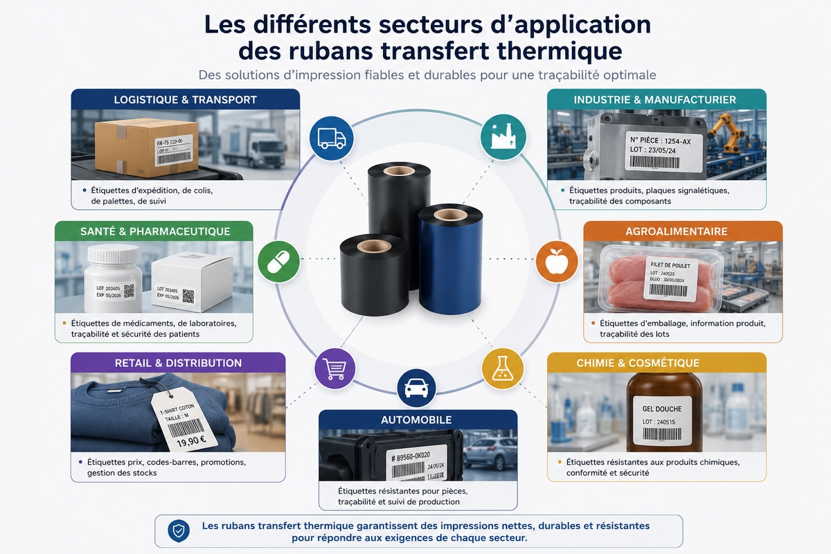 Illustration des différents secteurs d'application des rubans transfert thermique