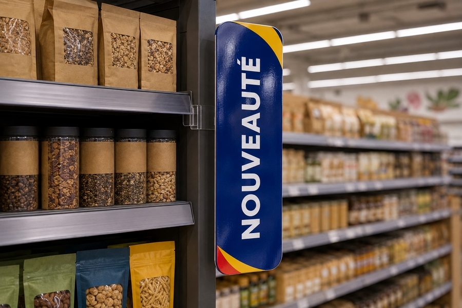 Stop-rayon personnalisé avec habillage adhésif en tête de gondole