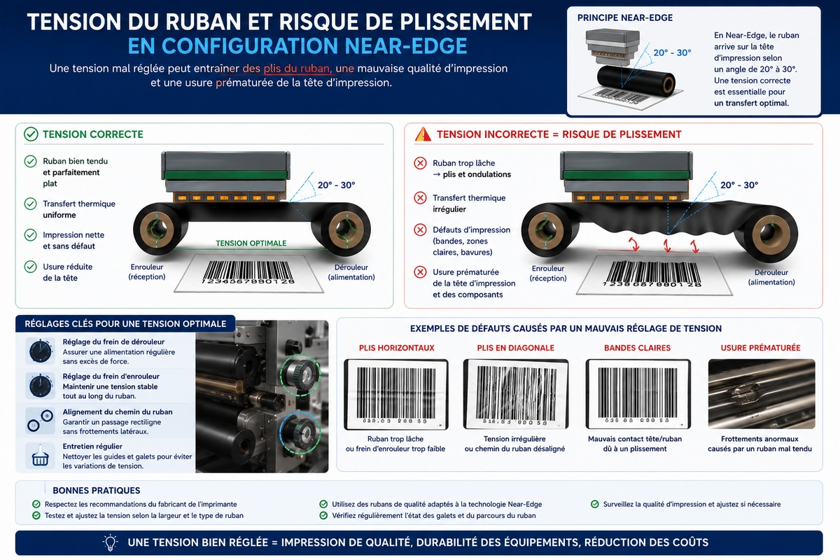 Illustration de la tension du ruban et du risque de plissement en configuration near-edge